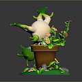 Cute Plant Creature Character In Brown Pot With Green Vines And Flowers