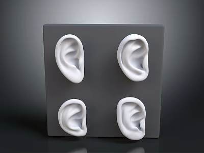 Highly Detailed Human Ear Organ Models Arranged on Gray Square Block 3d model