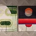 Square Rugs With Green White Geometric Patterns And Black Red Orange Circular Designs 3d model