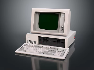 Vintage Desktop Computer Setup With Green Screen Monitor Keyboard And Main Unit 3d model