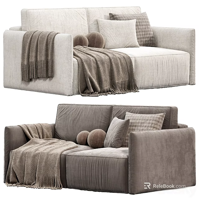 Modern Two Seater Sofa With Draped Blanket Round Pillows And Plaid Cushions For Living Room 3d model 