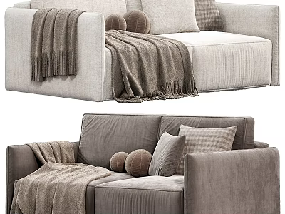Modern Two Seater Sofa With Draped Blanket Round Pillows And Plaid Cushions For Living Room 3d model