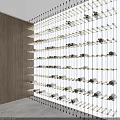 Modern Wine Rack With Multiple Layers And Neatly Arranged Glass Wine Bottles On Wooden Wall