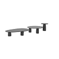 Black Wooden Dining Tables With Unique Cylindrical Legs And Oval Tops Design