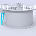 Circular Industrial Equipment With White Railing And Blue Pipes Structure 3d model