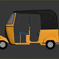 Yellow Auto Rickshaw With Black Roof Blue Seats And Open Door Design