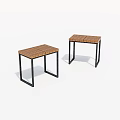 Minimalist Modern Wooden Stools With Black Metal Frame And Slatted Seat