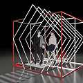 Geometric Frame Photo Spot With Illuminated Lines Red Borders And Two People Posing