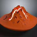 Orange Volcano With Red Magma Flowing Down Slopes On Dark Background 3d model