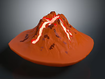 Orange Volcano With Red Magma Flowing Down Slopes On Dark Background 3d model