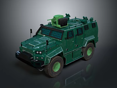 Green Military Armored Vehicle With Armored Structure Large Wheels And Top Mounted Weapon 3d model