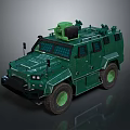 Green Military Armored Vehicle With Armored Structure Large Wheels And Top Mounted Weapon