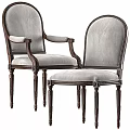 Classical Style Wooden Frame Chairs with Gray Velvet Upholstery and Carved Armrests