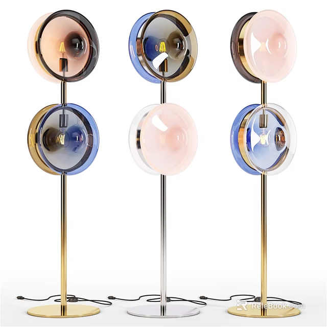 Modern Colorful Floor Lamp With Transparent Glass Shades And Metal Stand 3d model 