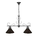 Vintage Chandelier With Two Dark Lampshades And Curved Decorative Metal Frame