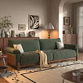 Green Sofa And Coffee Table Set With Throw Pillows Blanket Floor Lamp And Wall Art