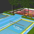 Outdoor Sports Fitness Area With Swimming Pools Running Track And Green Trees