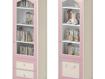 Pink And Beige Decorative Cabinet With Open Shelves Drawers Books And Stuffed Toy 3d model