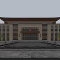 Traditional Style Hospital Building Exterior with Large Glass Windows and Main Entrance Red Cross