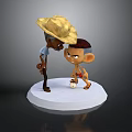 Cartoon Characters With Straw Hat And Small Figure Standing On White Base