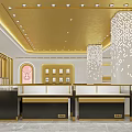 Elegant Jewelry Store Interior Design With Gold Ceiling Decorative Pillars And Display Counters