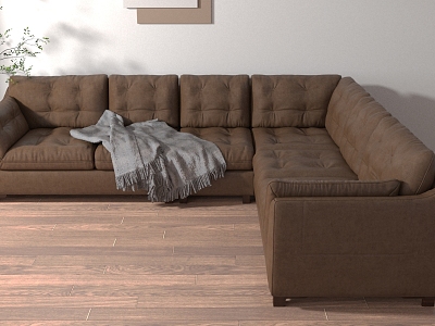 Corner Sofa Leather Sofa Brown Multiplayer Sofa 3d model