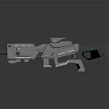 Futuristic Sci Fi Weapon 3D Model With Gray Metallic Finish And Green Accent Details