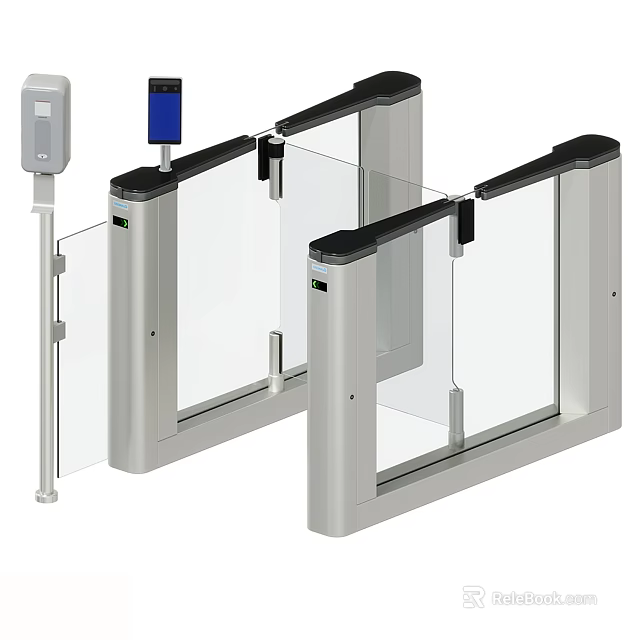 Modern Security Access Control Turnstile With Glass Panels And Metal Frame 3d model 