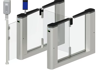 Modern Security Access Control Turnstile With Glass Panels And Metal Frame 3d model