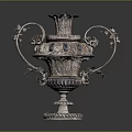 Elegant Silver Vase With Intricate Carvings Decorative Handles Gemstone Inlays And Classical Design