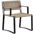 Modern Leisure Chair With Woven Seat Backrest And Black Metal Armrest Frame
