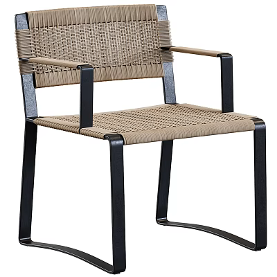 Modern Leisure Chair With Woven Seat Backrest And Black Metal Armrest Frame 3d model