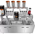 Stainless Steel Functional Table with Four Orange Lidded Buckets Control Panel and Sinks 3d model