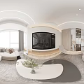 Modern Entryway Hall Interior Design With Marble Accent Wall Backlit Round Mirror And Wooden Console