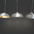 Three Modern Metallic Silver Dome Pendant Lights with Warm Illuminated Glow 3d model