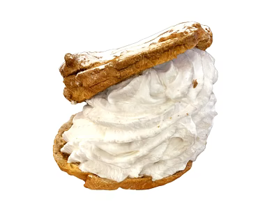 Delicious Freshly Baked Cream Puff Stuffed with Fluffy White Cream and Crispy Pastry 3d model