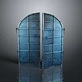 Modern Blue Arched Double Paneled Screen With Metal Frame And Grid Design 3d model