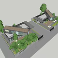 Modern Boutique Guesthouse Building With Palm Trees Greenery And Stone Pathway