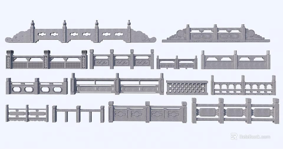 Landscape Bridge Railing Designs Featuring Various Traditional And Modern Decorative Patterns 3d model