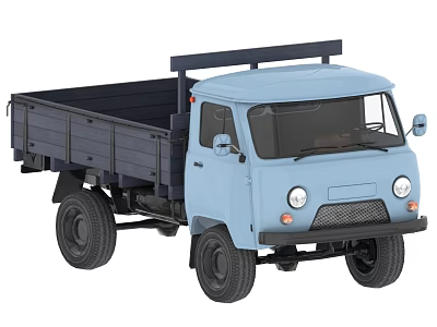 Light Blue Flatbed Truck With Open Cargo Bed And Black Wheels Front Design 3d model