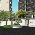 Residential Garden Landscape With Modern High-rise Buildings Green Plants And Entrance Design