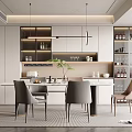 Modern Restaurant Interior With Dining Table Chairs Pendant Lights And Cabinets 3d model