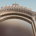 Classical Stone Entrance Gate With Arched Top Dome Cross And Ornate Columns