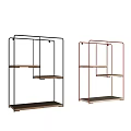 Modern Minimalist Decorative Cabinets With Black And Copper Metal Frame And Wooden Shelves
