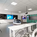 School Modern Classroom With Interactive Screens White Tables And Projectors 3d model