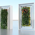 Indoor Green Living Wall With White Frame Green Plants And Red Flowers