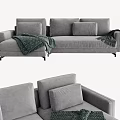 Soft Gray Two-Seater Sofa With Modern Fabric Design Throw Blanket And Decorative Pillows 3d model