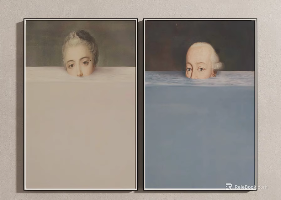 Two Portrait Paintings Featuring Heads Emerging With Light And Blue Backgrounds 3d model 