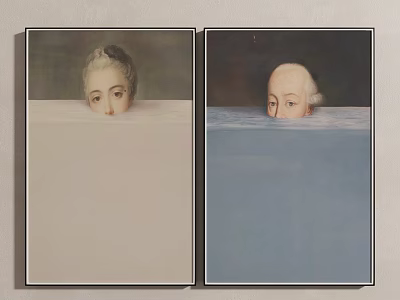 Two Portrait Paintings Featuring Heads Emerging With Light And Blue Backgrounds 3d model