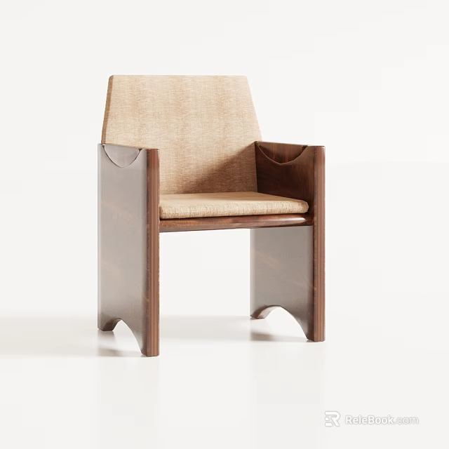 Modern Dining Chair With Wooden Frame And Upholstered Light Brown Fabric Seat And Backrest 3d model 
